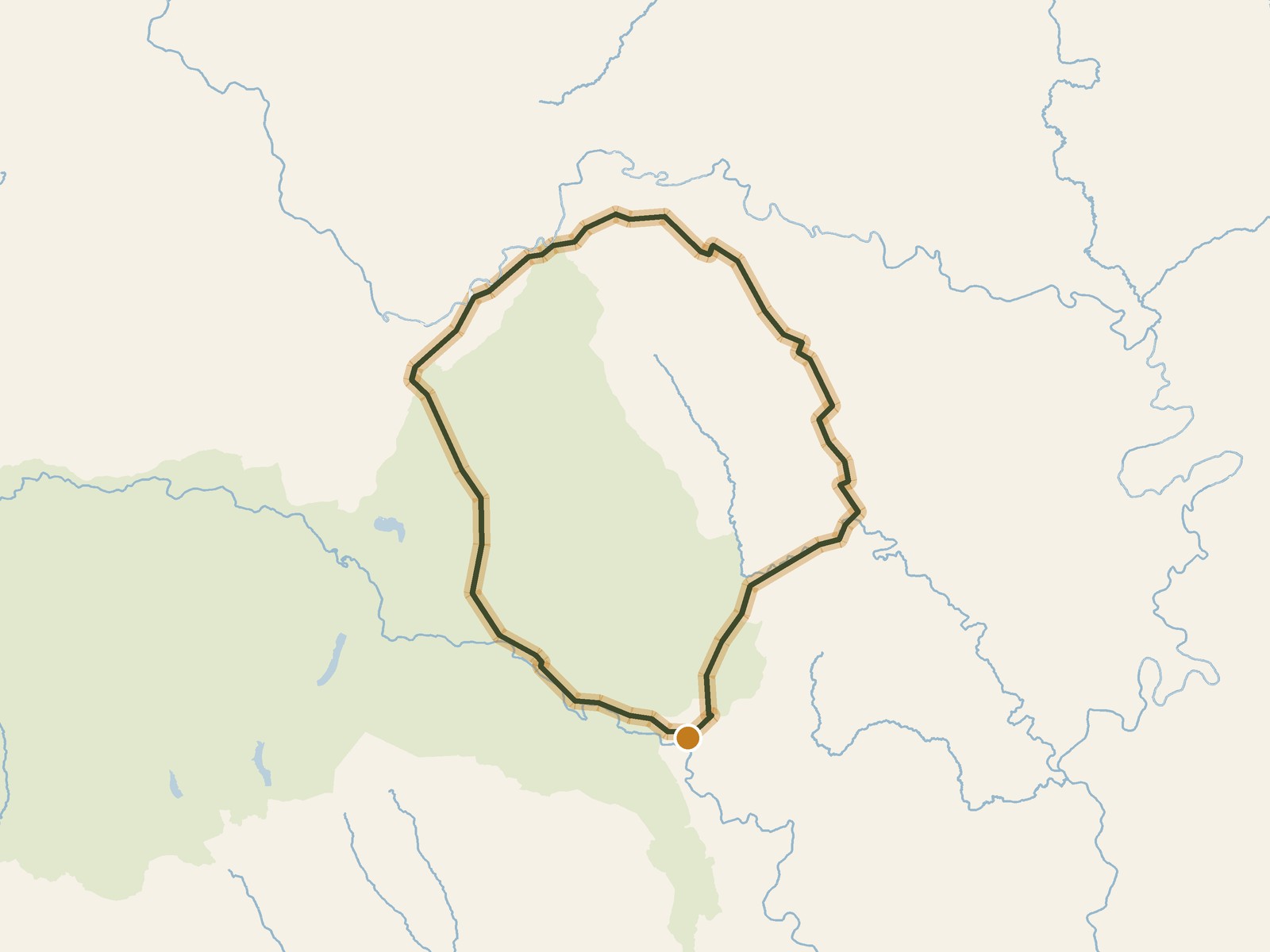 Simplified outline of the route on a map of the surrounding land, sea, lakes and rivers