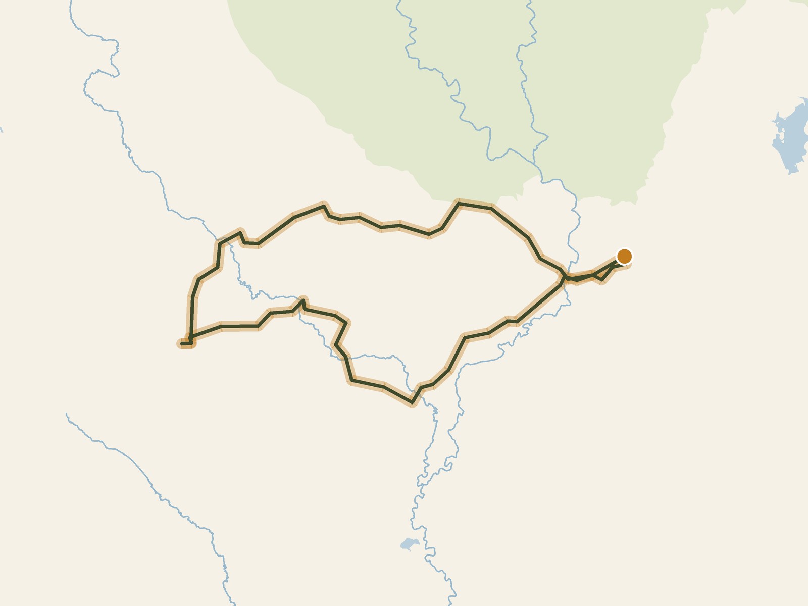 Simplified outline of the route on a map of the surrounding land, sea, lakes and rivers
