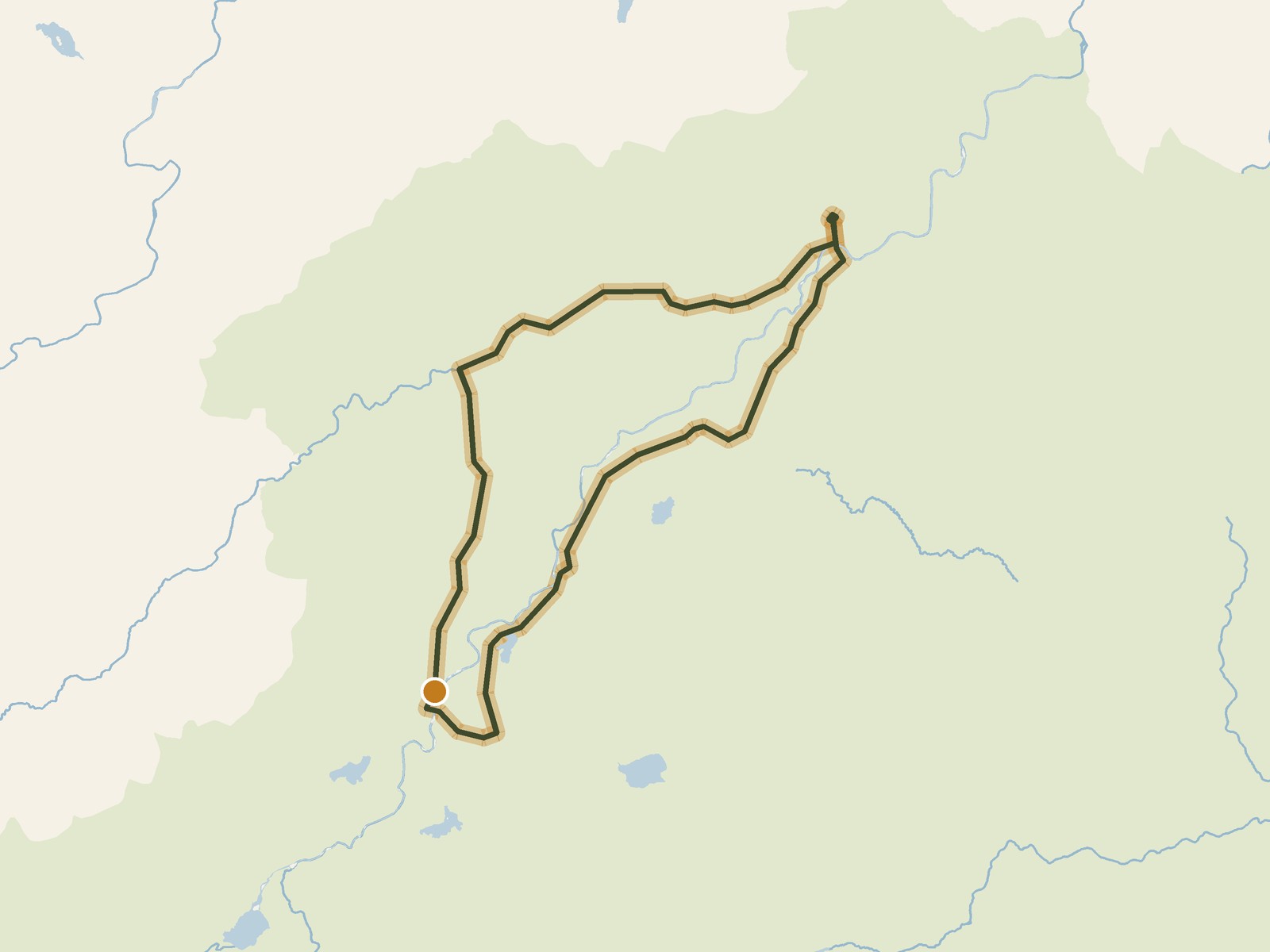 Simplified outline of the route on a map of the surrounding land, sea, lakes and rivers