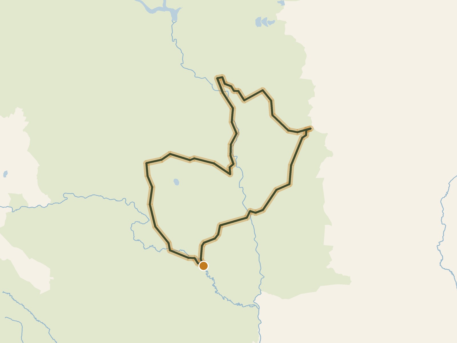 Simplified outline of the route on a map of the surrounding land, sea, lakes and rivers