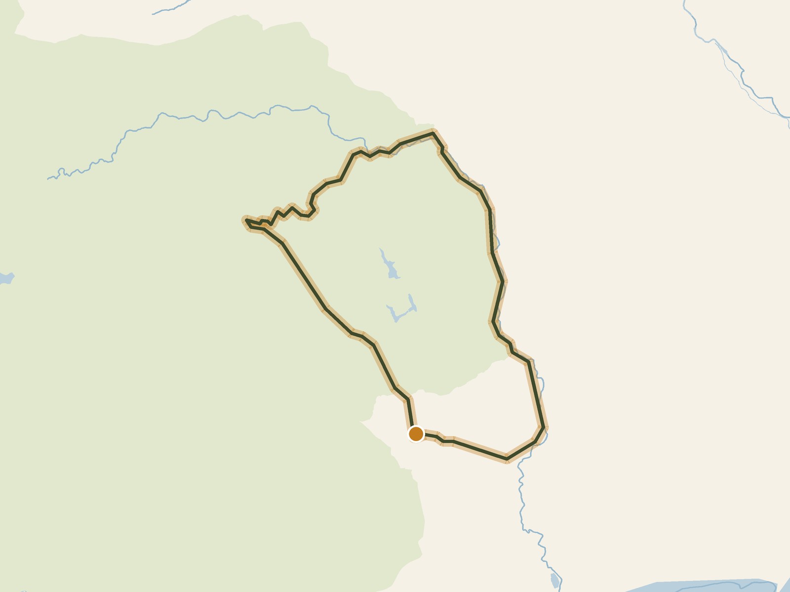 Simplified outline of the route on a map of the surrounding land, sea, lakes and rivers