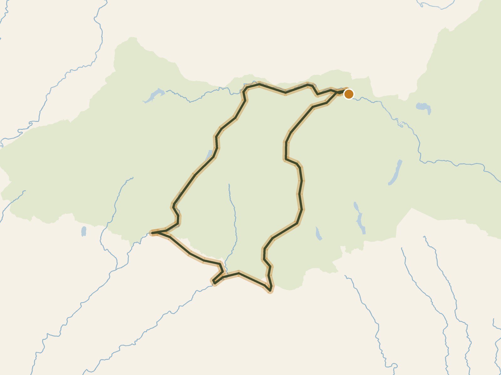 Simplified outline of the route on a map of the surrounding land, sea, lakes and rivers