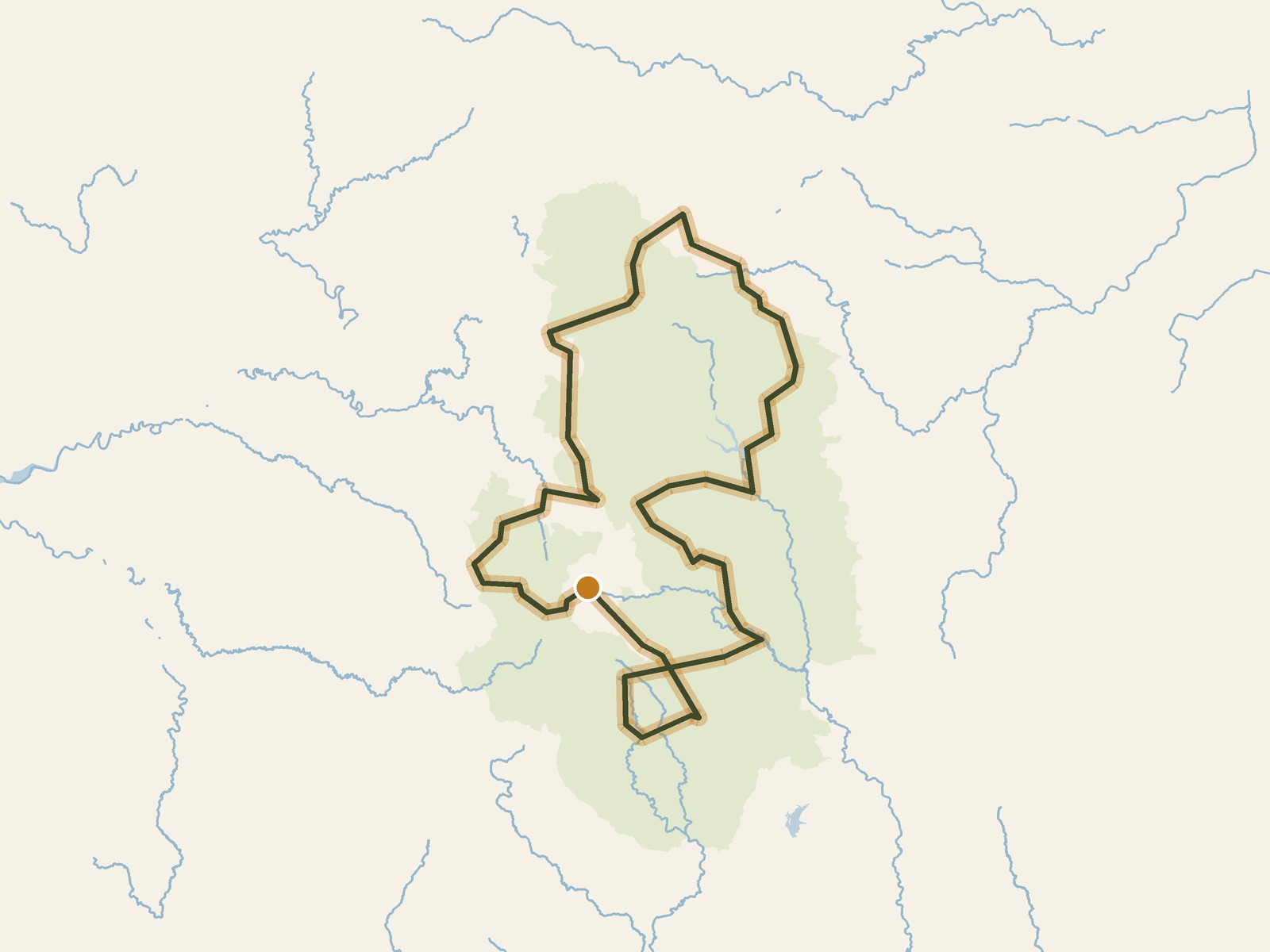 Simplified outline of the route on a map of the surrounding land, sea, lakes and rivers