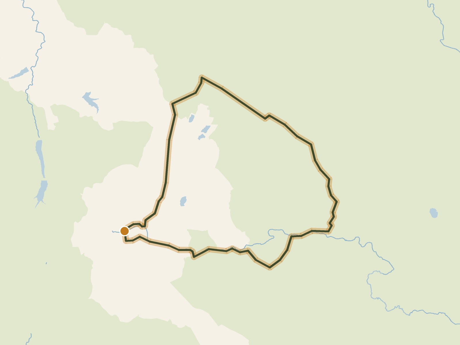 Simplified outline of the route on a map of the surrounding land, sea, lakes and rivers
