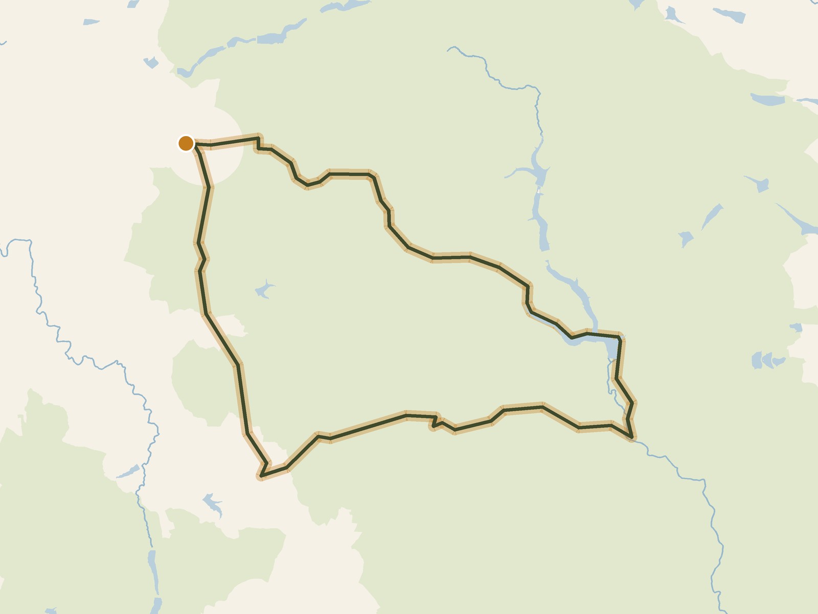 Simplified outline of the route on a map of the surrounding land, sea, lakes and rivers