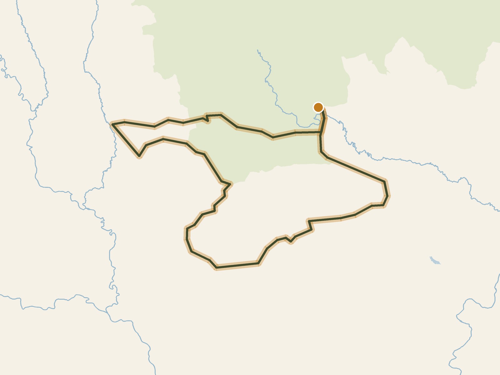 Simplified outline of the route on a map of the surrounding land, sea, lakes and rivers