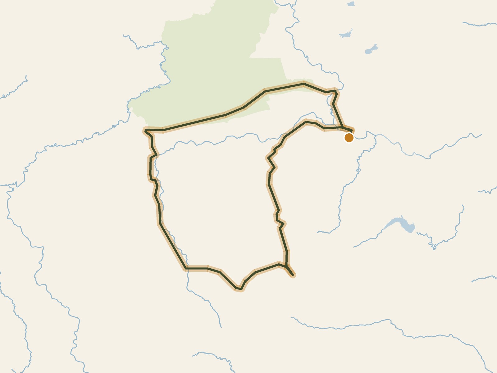 Simplified outline of the route on a map of the surrounding land, sea, lakes and rivers
