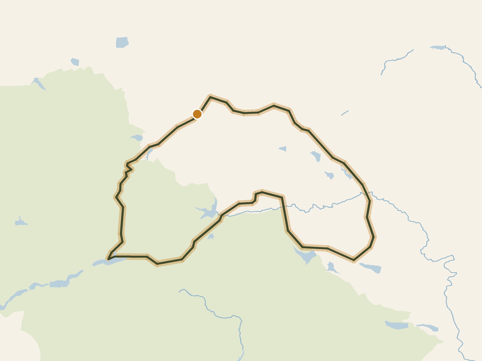 Simplified outline of the route on a map of the surrounding land, sea, lakes and rivers