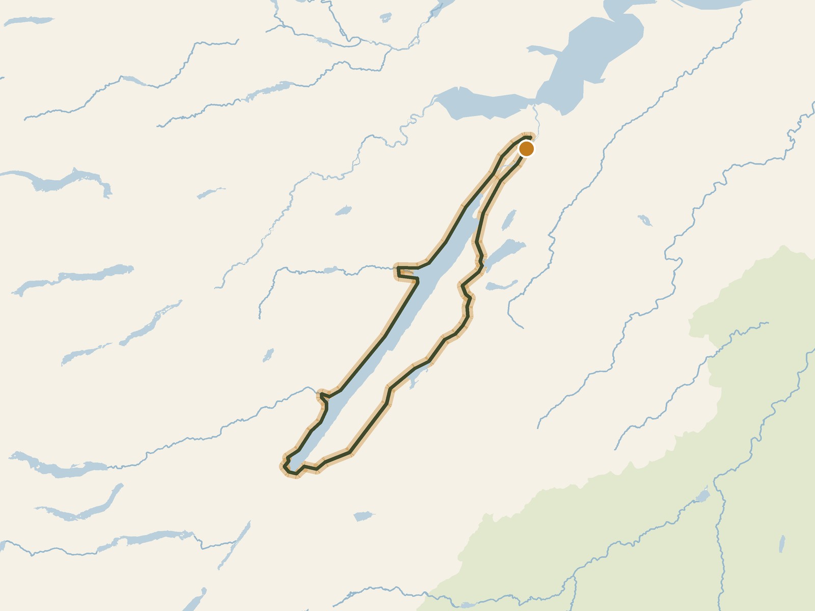 Simplified outline of the route on a map of the surrounding land, sea, lakes and rivers