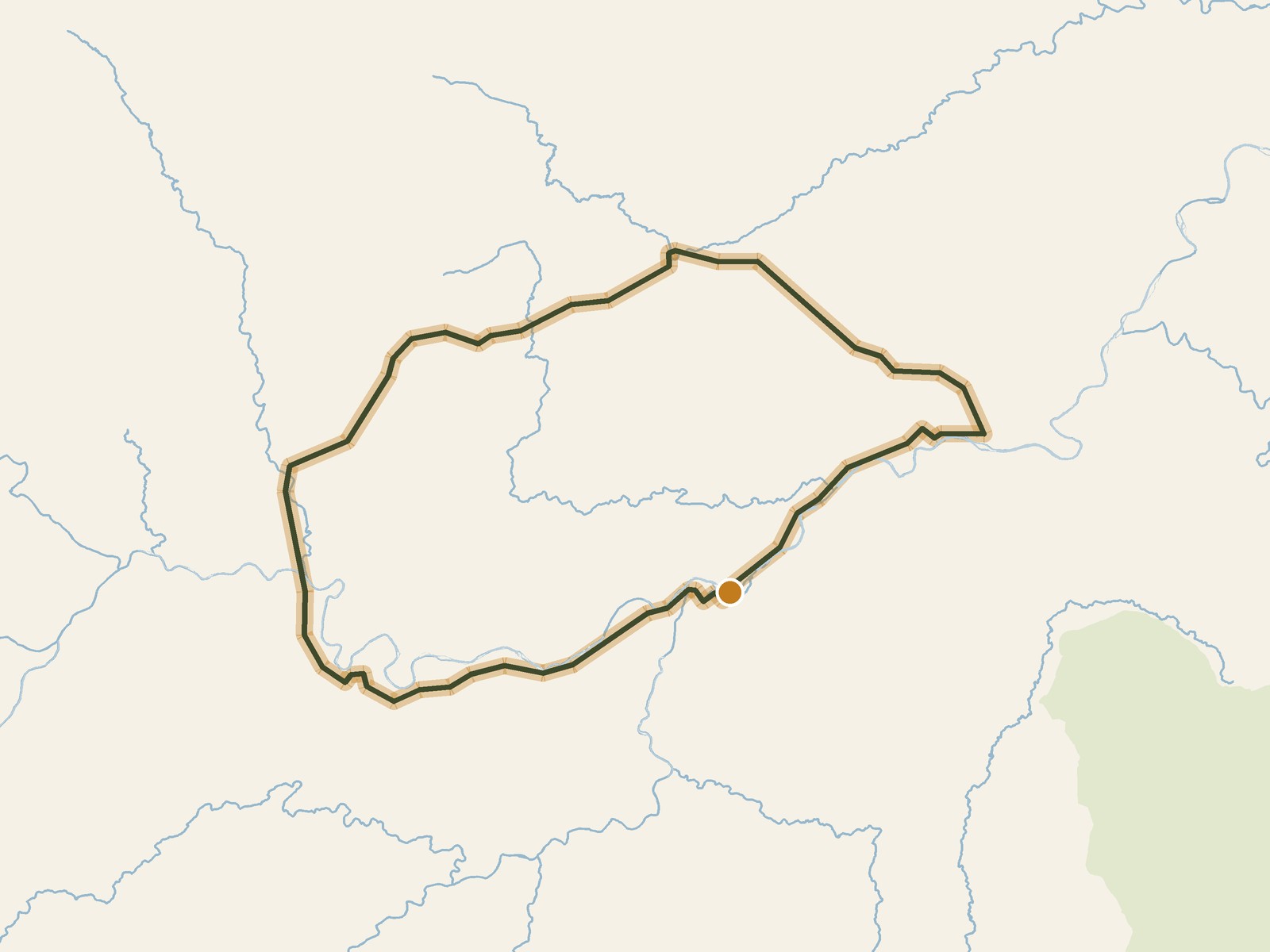 Simplified outline of the route on a map of the surrounding land, sea, lakes and rivers