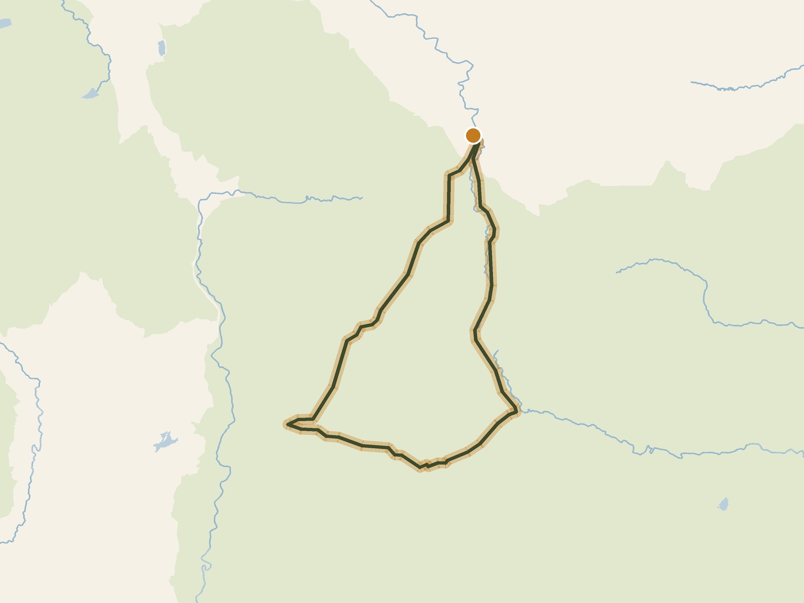 Simplified outline of the route on a map of the surrounding land, sea, lakes and rivers