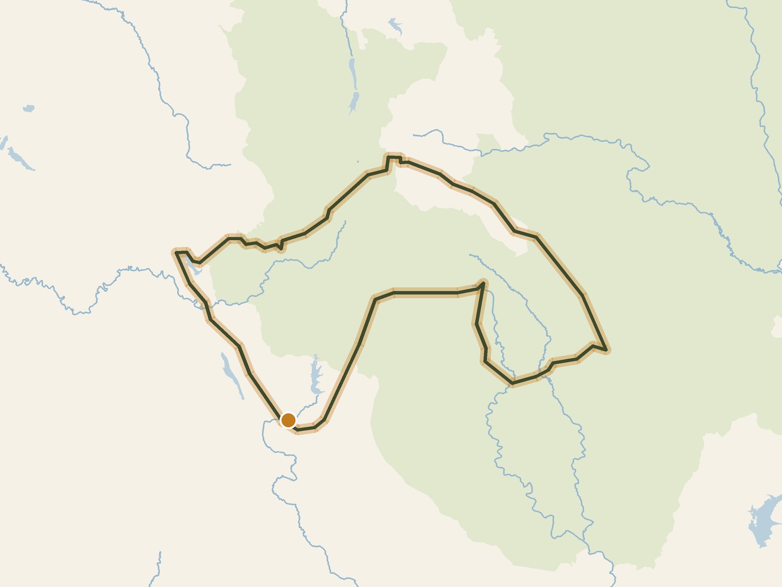 Simplified outline of the route on a map of the surrounding land, sea, lakes and rivers
