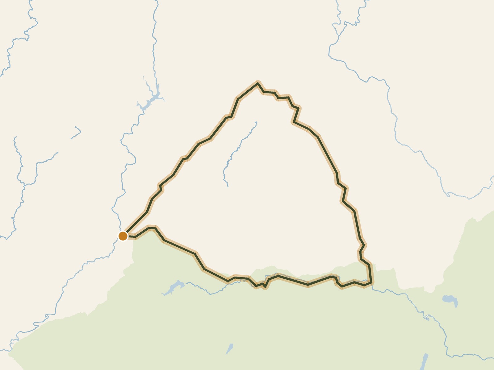 Simplified outline of the route on a map of the surrounding land, sea, lakes and rivers