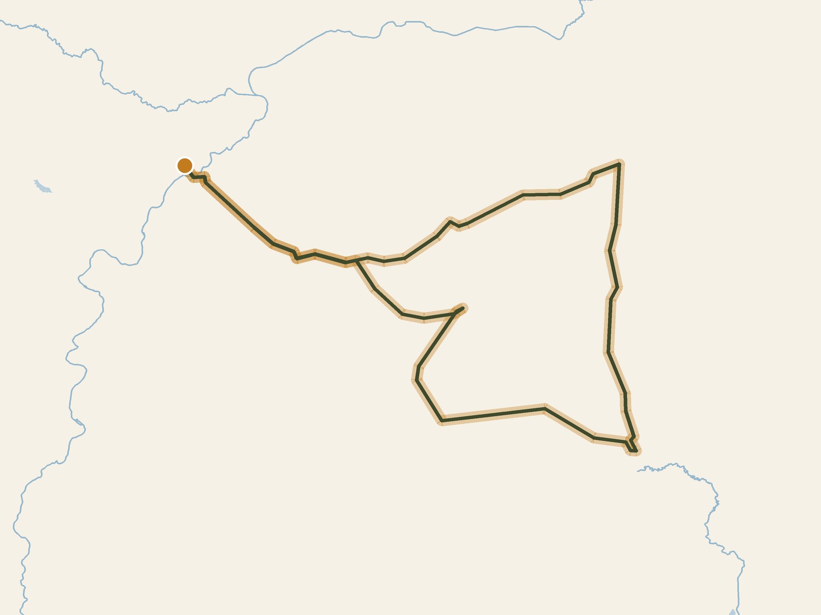 Simplified outline of the route on a map of the surrounding land, sea, lakes and rivers