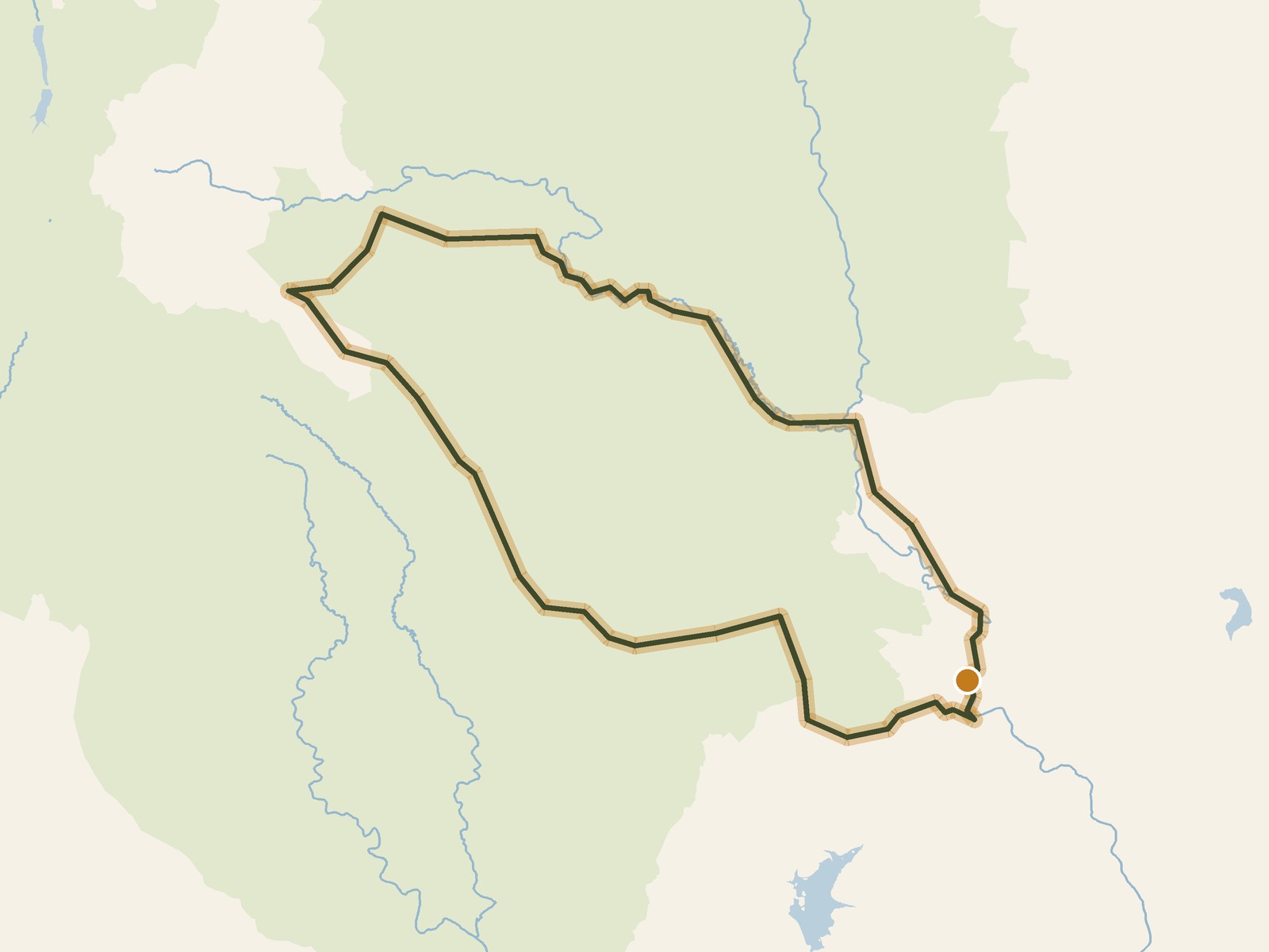 Simplified outline of the route on a map of the surrounding land, sea, lakes and rivers