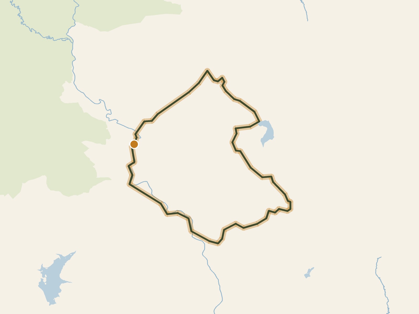 Simplified outline of the route on a map of the surrounding land, sea, lakes and rivers