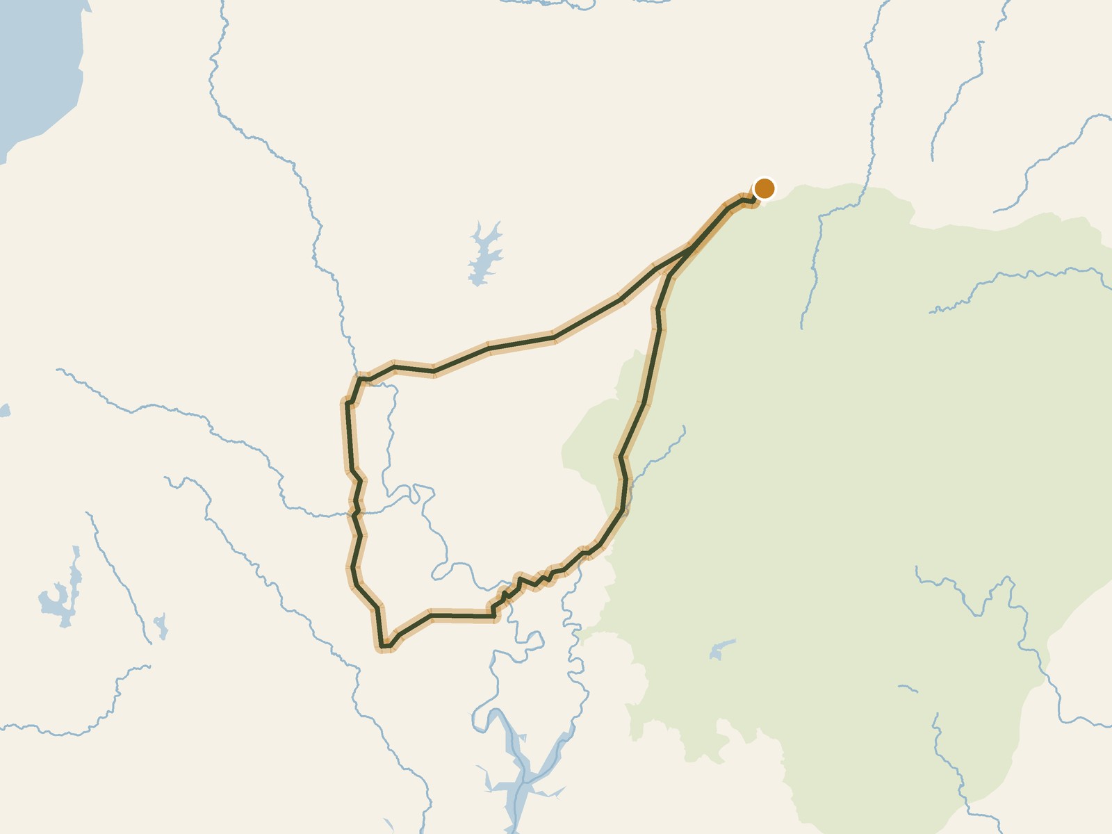 Simplified outline of the route on a map of the surrounding land, sea, lakes and rivers