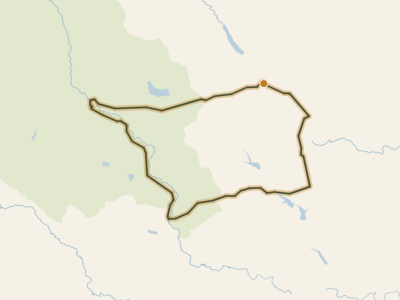 Simplified outline of the route on a map of the surrounding land, sea, lakes and rivers