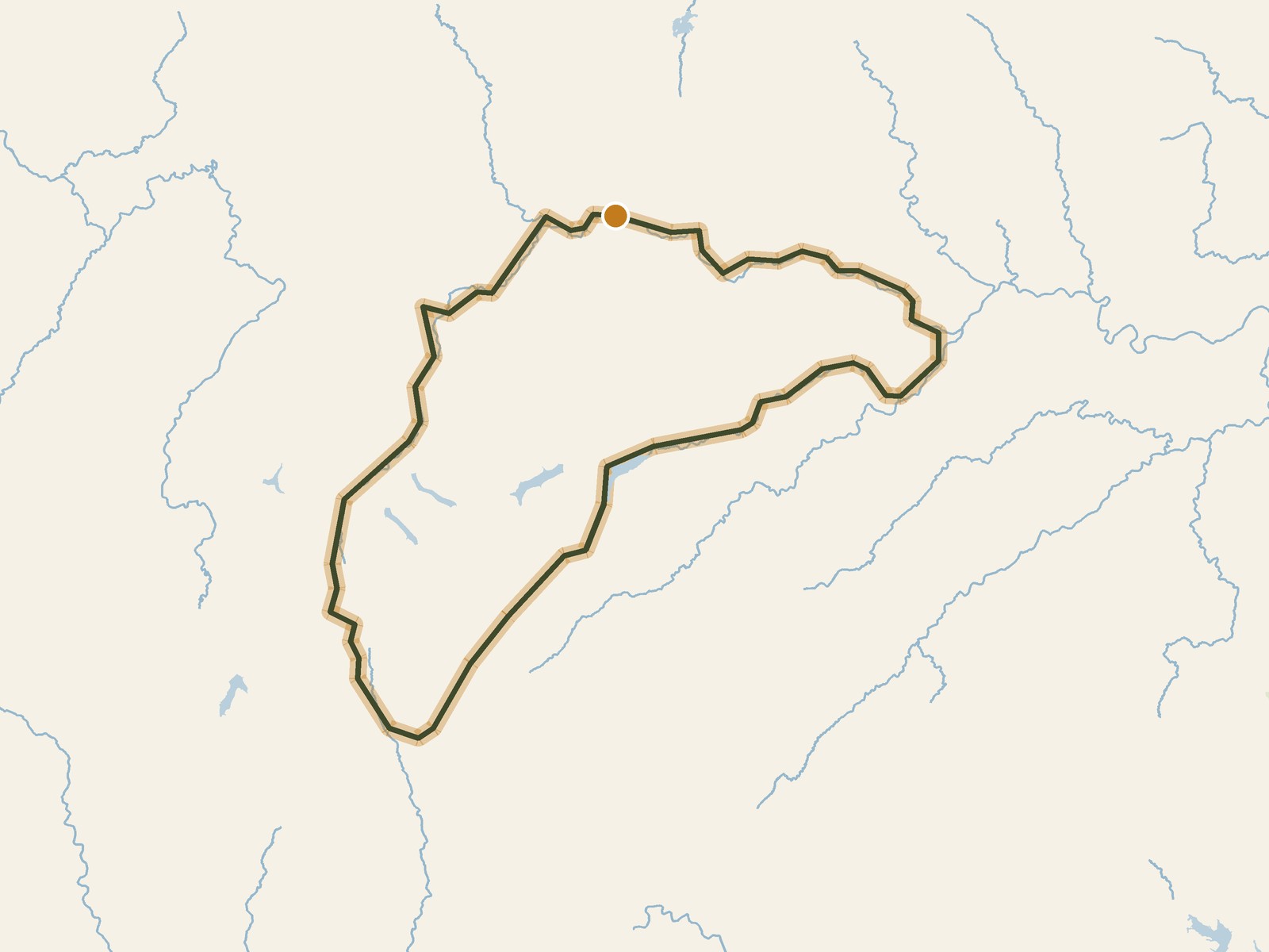 Simplified outline of the route on a map of the surrounding land, sea, lakes and rivers