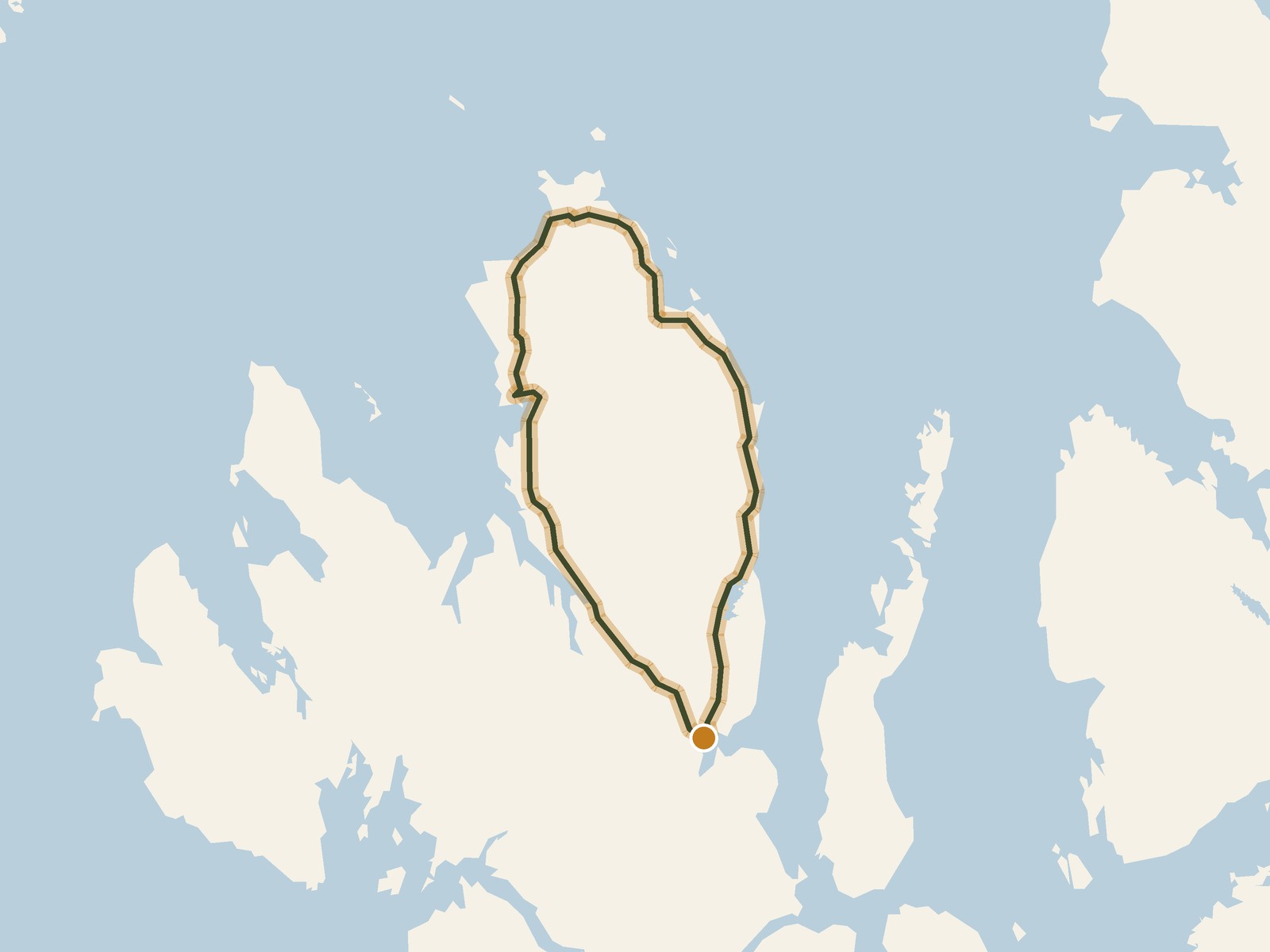 Simplified outline of the route on a map of the surrounding land, sea, lakes and rivers