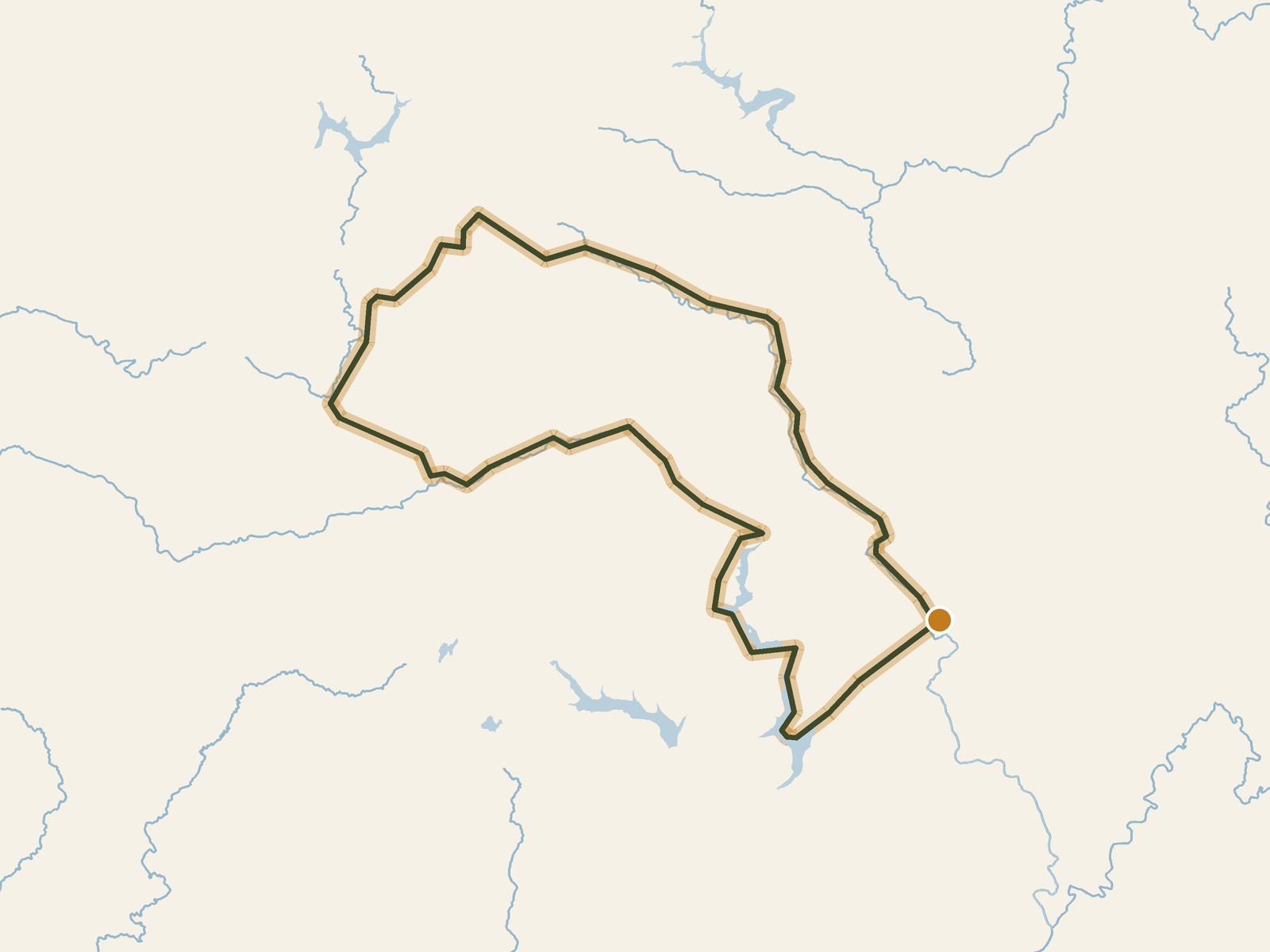 Simplified outline of the route on a map of the surrounding land, sea, lakes and rivers