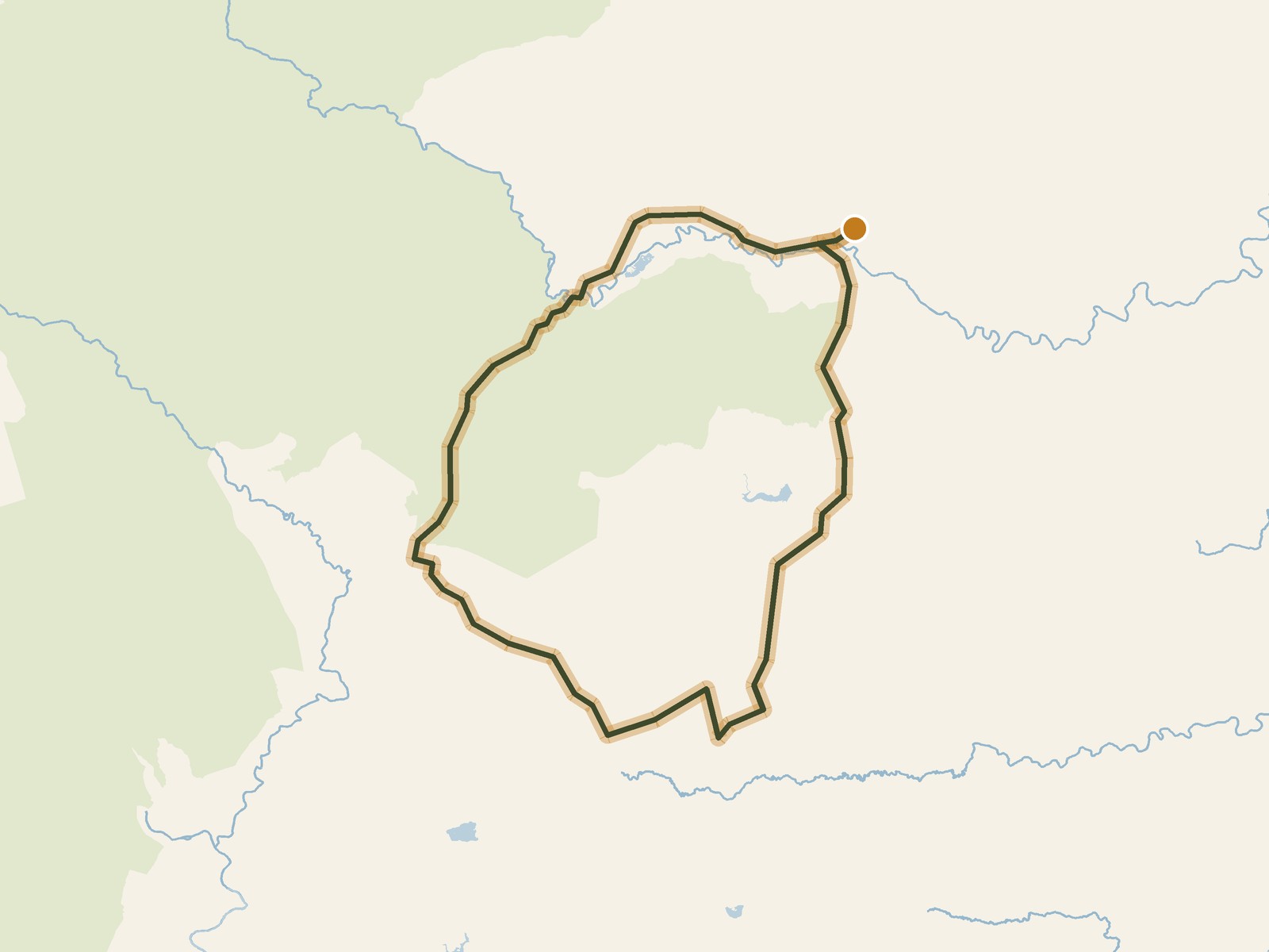 Simplified outline of the route on a map of the surrounding land, sea, lakes and rivers