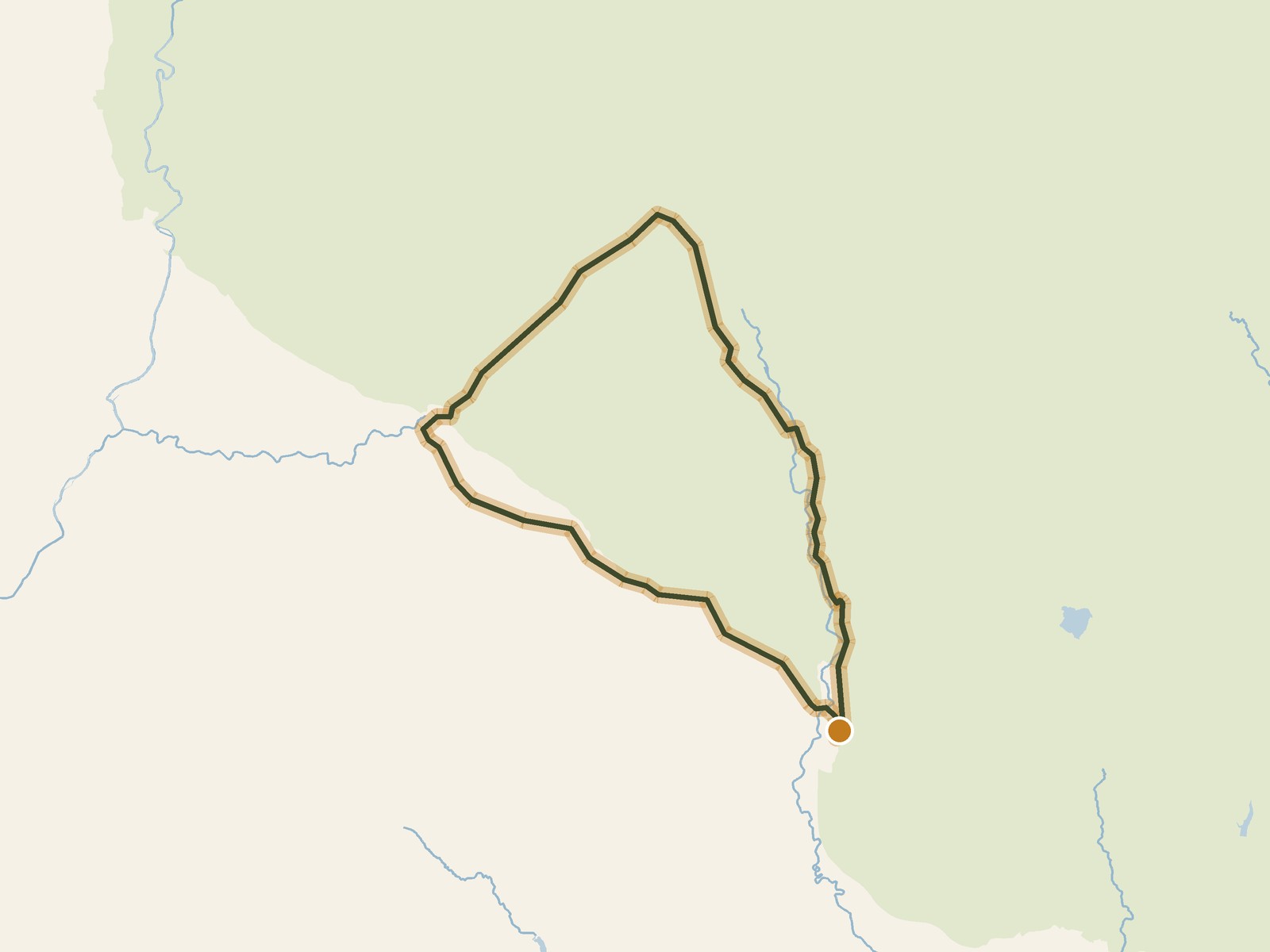 Simplified outline of the route on a map of the surrounding land, sea, lakes and rivers