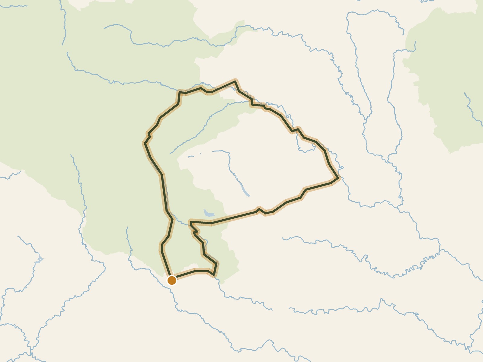 Simplified outline of the route on a map of the surrounding land, sea, lakes and rivers